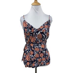 Splendid Floral Print Faux Wrap Tank Top Womens S Small Cinch Tie Waist V Neck